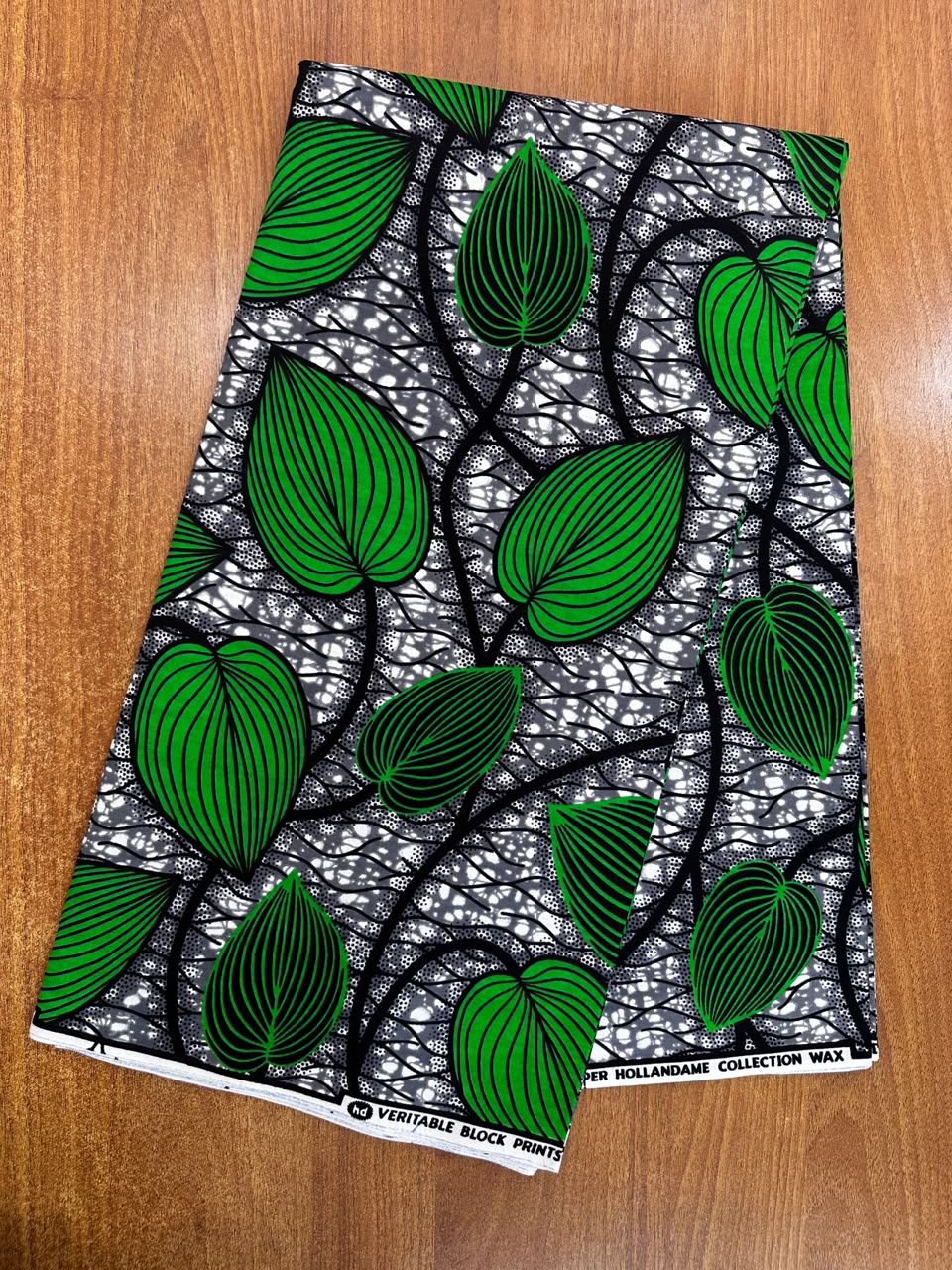 Green Leaf & Grey Block Print Fabric